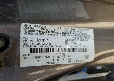 2014 Ford Focus Se from USA, damaged, VIN 1FADP3F20EL327498